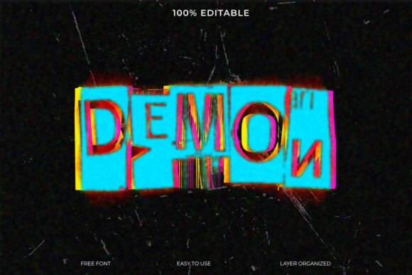 Demon 3D Text Effect: Glitch Retro Cyber Style