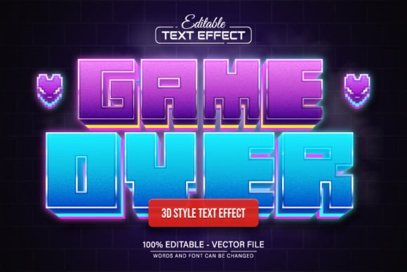 Game Over Pixel 3D Text Effect: Editable & Scalable Design