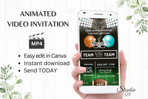 Smartphone Football Game Invitation: Digital Animated Template