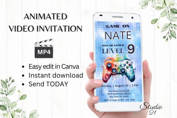 Smartphone Video Game Birthday Invite: Digital Animated Template